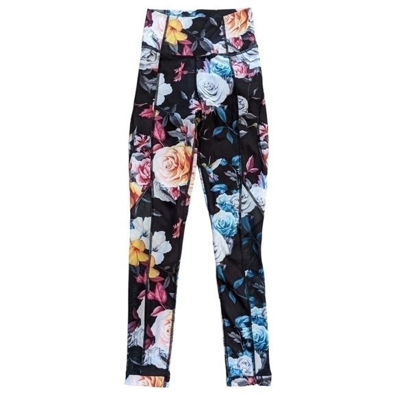 ZYIA Dark Floral Hummingbird Mesh Hi-Rise 7/8 Leggings - Picture 2 of 6